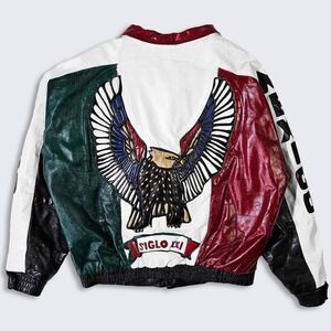 Mexico Vintage 90s Custom Leather Biker Eagle Jacket